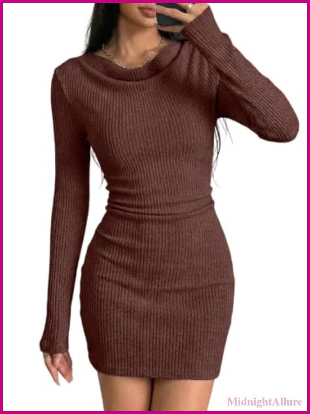 Women's Fleece Bodycon Mini Dress Cowl Neck Long Sleeve